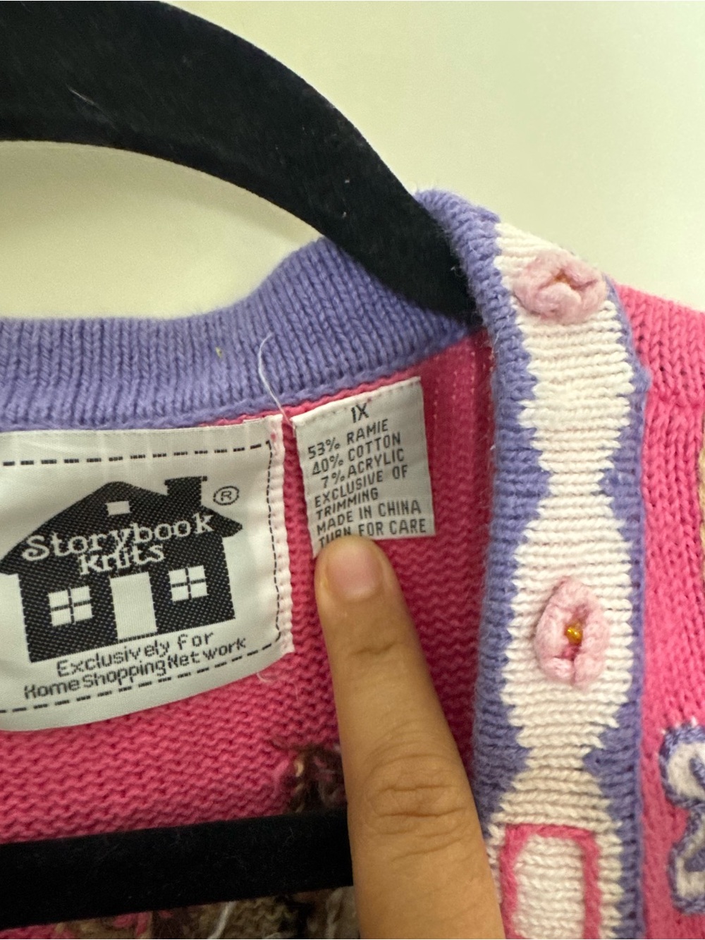 Storybook Knits Pink Embroidered Cat Floral Button V-Neck Cardigan Sweater 1X - Picture 8 of 10